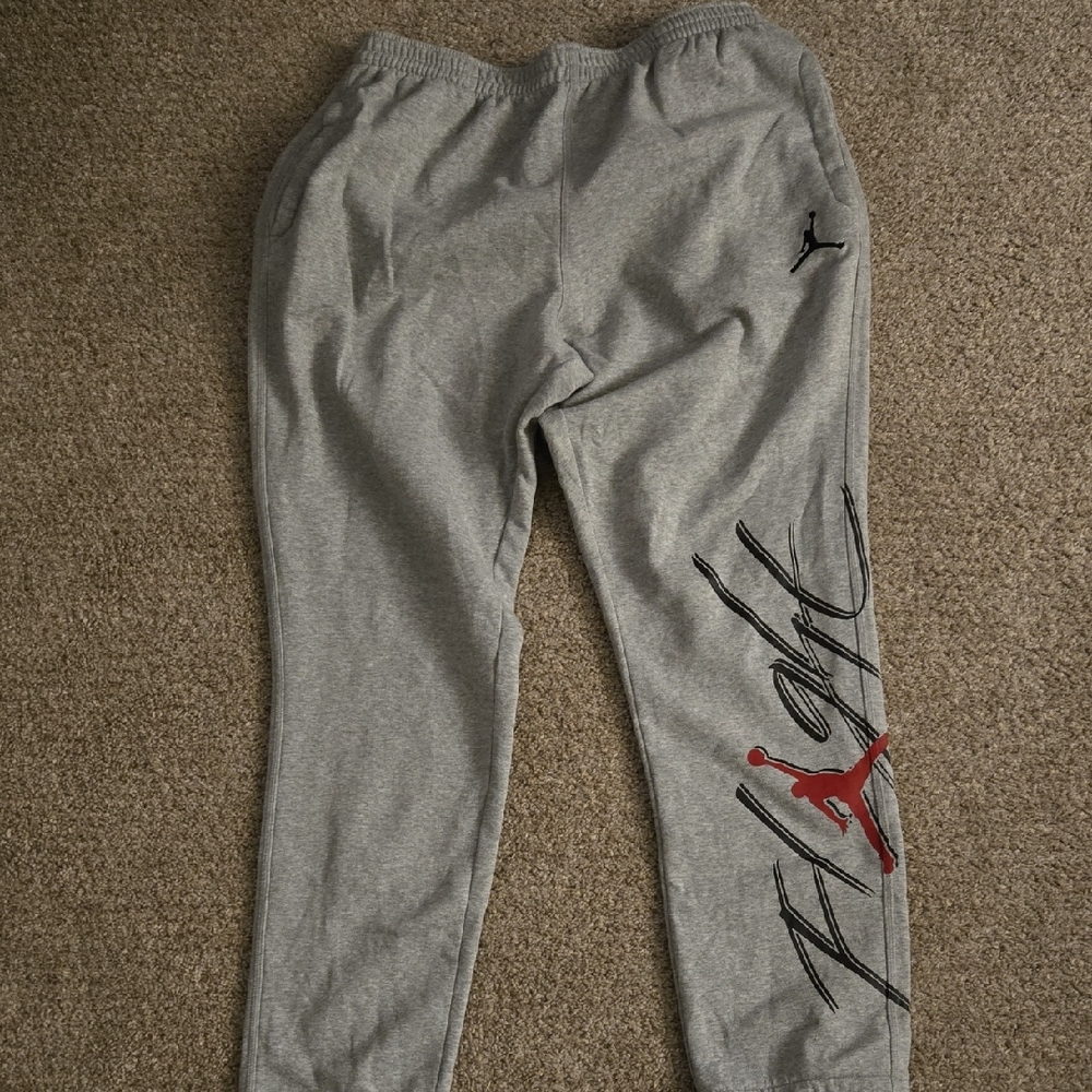 Jordan Gray Sweatpants with Red and Black Accents